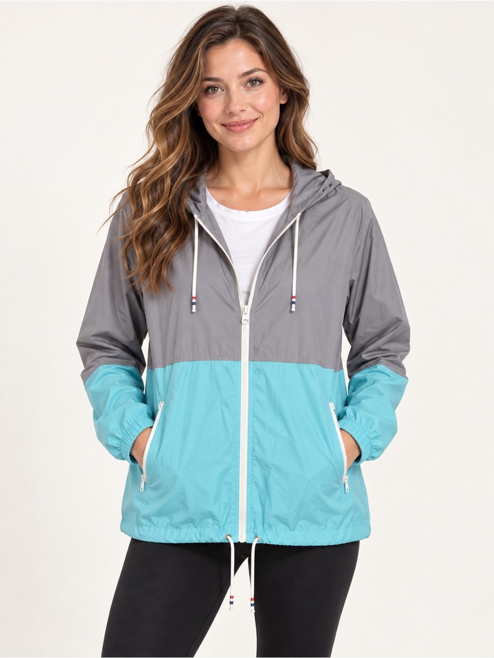 Lightweight Colorblock Windbreaker Jacket - Gray & Aqua